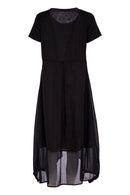 Placement Print Waisted Dress - Black/white