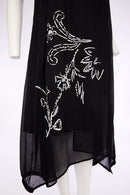 Placement Print Waisted Dress - Black/white