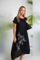 Placement Print Waisted Dress - Black/white