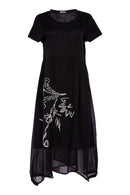 Placement Print Waisted Dress - Black/white