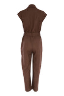 Double Breasted Wide Leg Jumpsuit - Cocoa