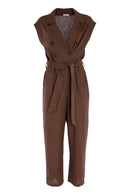 Double Breasted Wide Leg Jumpsuit - Cocoa