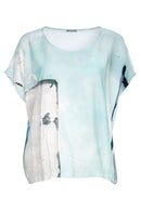Square Shape Faded Print Top - Mint