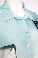Square Shape Faded Print Shirt - Mint