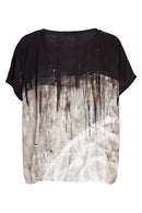 Border Print Round Neck Top - Taupe