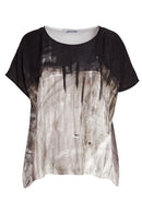 Border Print Round Neck Top - Taupe