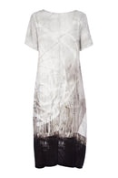 Border Print Round Neck Dress - Taupe