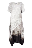 Border Print Round Neck Dress - Taupe