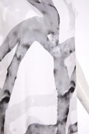 Ribbon Print Round Neck Dress - White & Granite