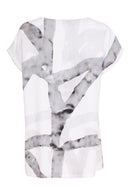 Ribbon Print V Neck Top - White & Granite
