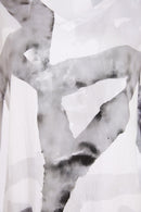 Ribbon Print V Neck Top - White & Granite