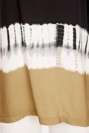 Border Print Tie Dye Round Neck Top - Tan & Black