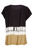 Border Print Tie Dye Round Neck Top - Tan & Black