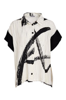 Brush Stroke Print Blouse - Cream & Black