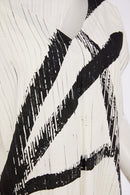 Brush Stroke Print V Neck Top - Cream & Black