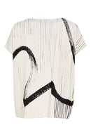 Brush Stroke Print V Neck Top - Cream & Black