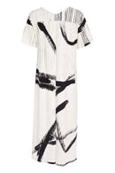 Brush Stroke Contrast Hemline Dress - Cream & Black