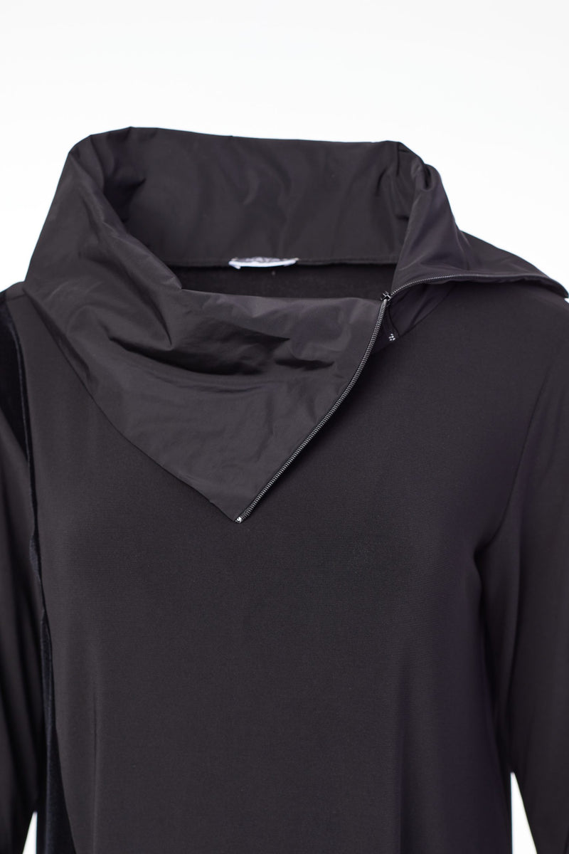Zip Collar Tunic Dress - Black