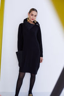 Zip Collar Tunic Dress - Black