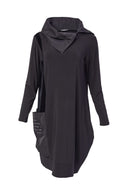 Zip Collar Tunic Dress - Black