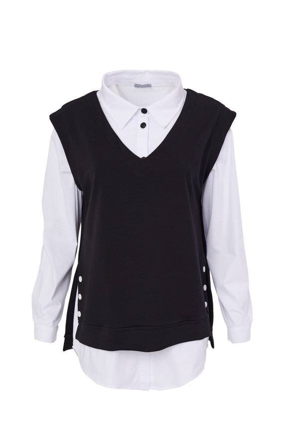 Jersey Vest Shirt - Black/white