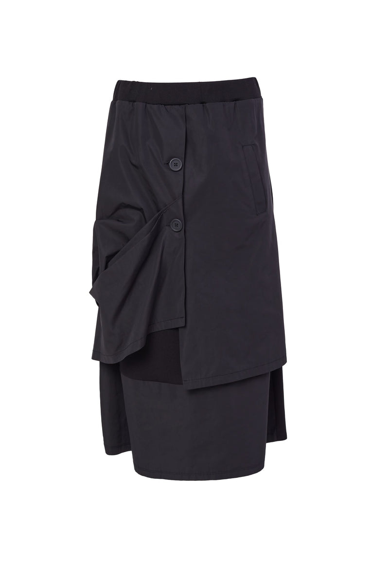 Taffeta Button Trim Skirt - Black