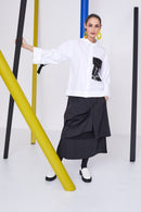 Taffeta Button Trim Skirt - Black