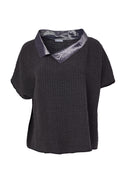 Contrast Collar Square Top - Black/grey