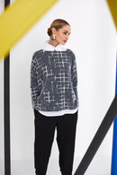 Square Knit Top - Grey/cream