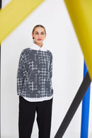 Square Knit Top - Grey/cream