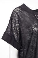 Zip Back Leather Print Top - Black