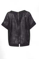 Zip Back Leather Print Top - Black