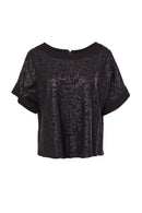 Zip Back Leather Print Top - Black