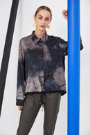 Drawstring Hem Print Top - Black/mink