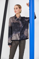 Drawstring Hem Print Top - Black/mink