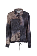 Drawstring Hem Print Top - Black/mink