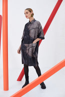 Long Line Print Shirt - Black/mink