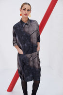 Long Line Print Shirt - Black/mink