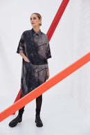 Long Line Print Shirt - Black/mink