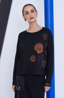 Spot Placement Print Top - Black/spice