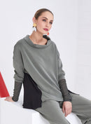 Contrast Panels High Neck Top - Khaki/black