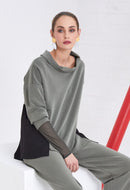 Contrast Panels High Neck Top - Khaki/black