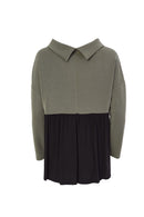 Contrast Panels High Neck Top - Khaki/black