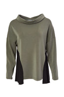 Contrast Panels High Neck Top - Khaki/black