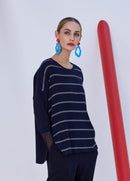 Cut Away Hem Stripe Top - Navy