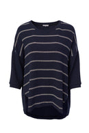 Cut Away Hem Stripe Top - Navy