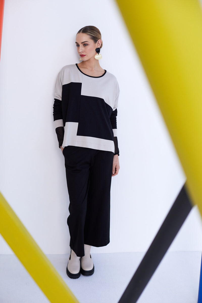 Block Stripe Top - Black/sand