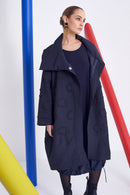 Shawl Collar Oversize Jaquard Coat - Navy
