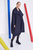 Shawl Collar Oversize Jaquard Coat - Navy