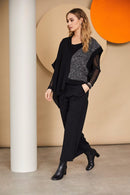 Jaquard Long V Neck Jumper - Black/grey